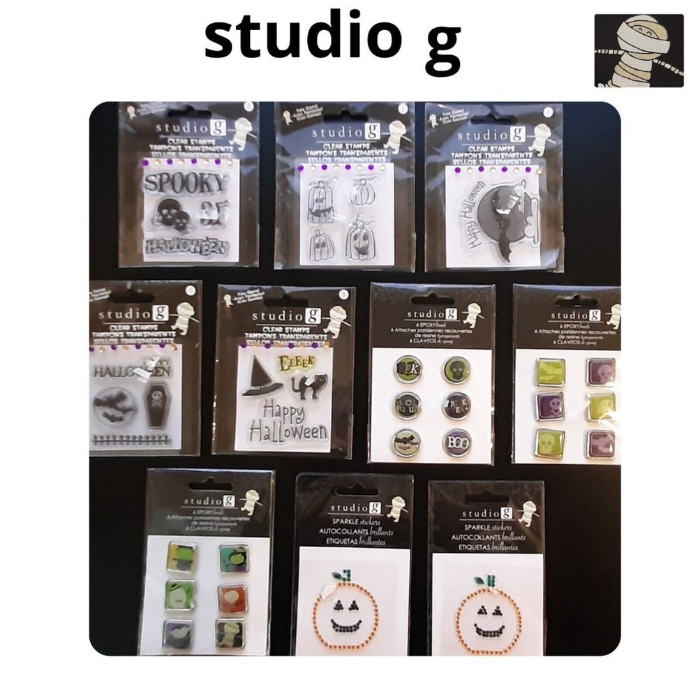 STUDIO G 10 PC SET HALLOWEEN Clear Stamps Stickers Epoxy CRAFTS Scrapbooking
